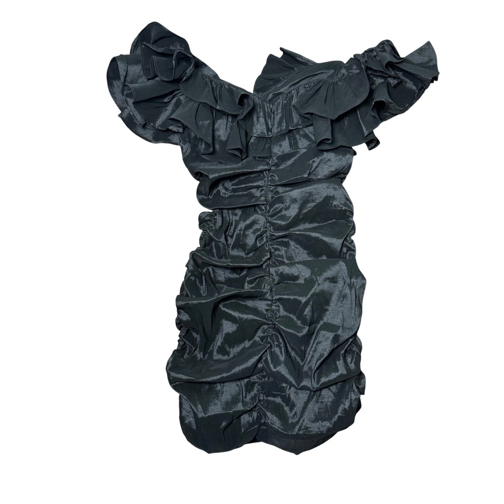 Lovers and Friends NIKOLINA RUCHED DRESS Black Womens Size Large Cocktail Ruffle - Picture 4 of 5